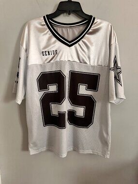 Y2K Oversized Jersey Top #25 White Black V-Neck XS